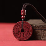 Natural Cinnabar Ore Shangui Coin Pendant