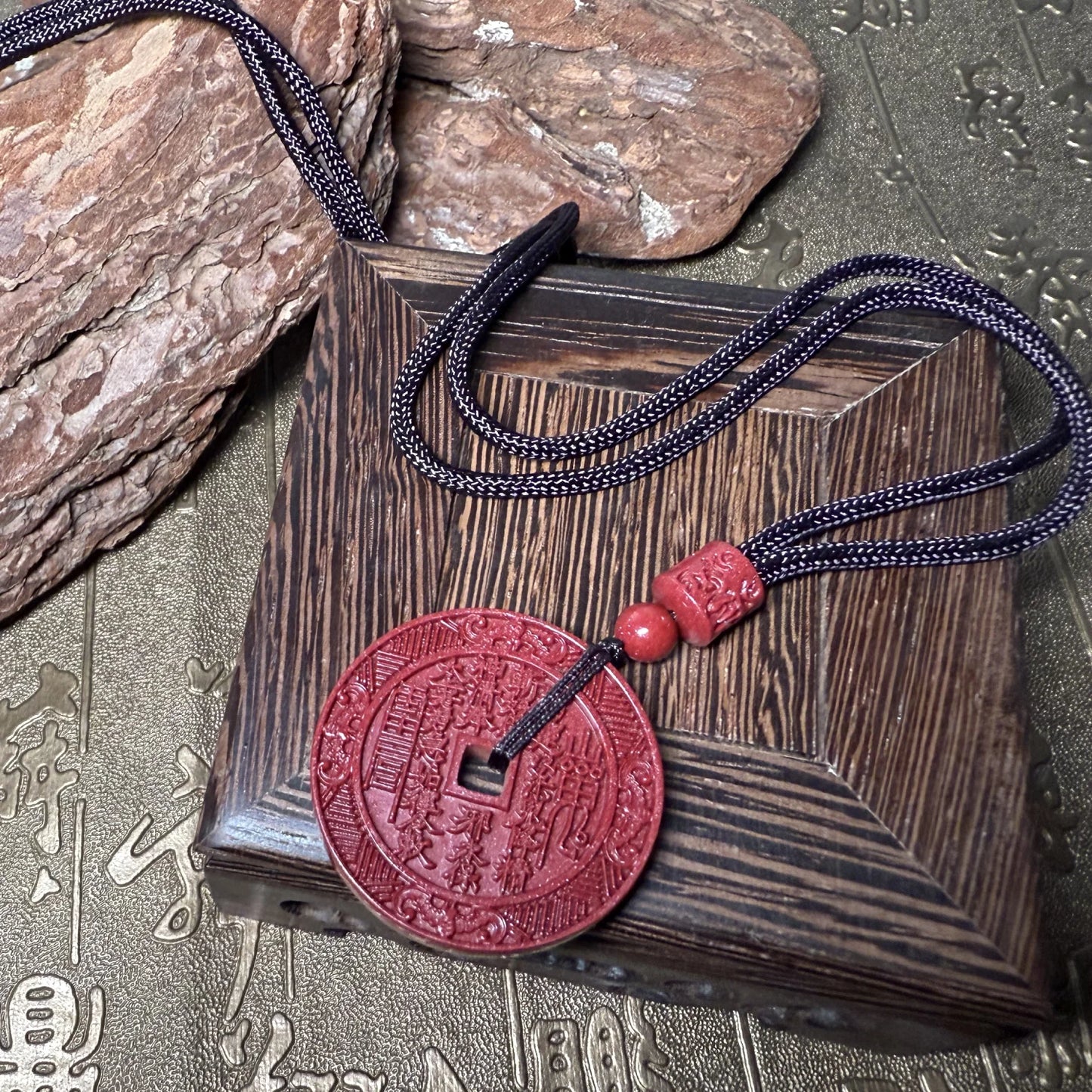 Cinnabar Shangui Coin Pendant Necklace