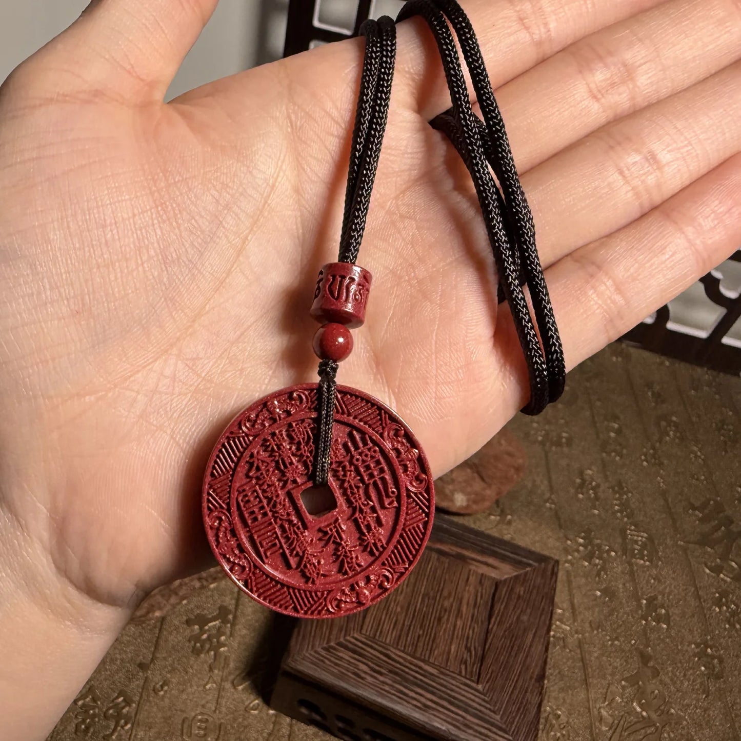 Cinnabar Shangui Coin Pendant Necklace