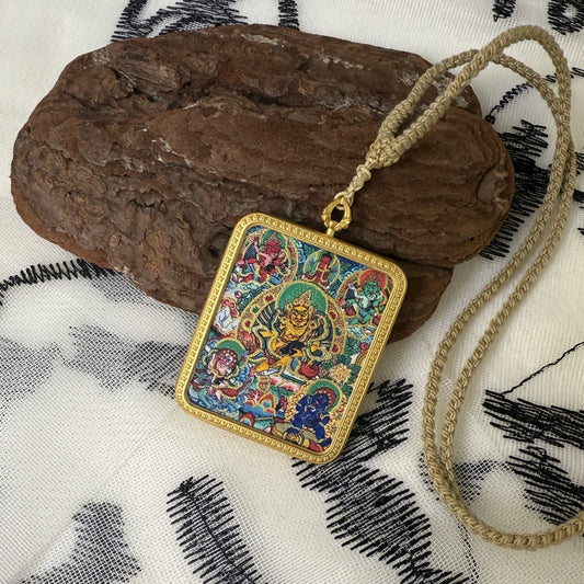 Hand-Painted Gold-Traced Tibetan Yellow Jambhala