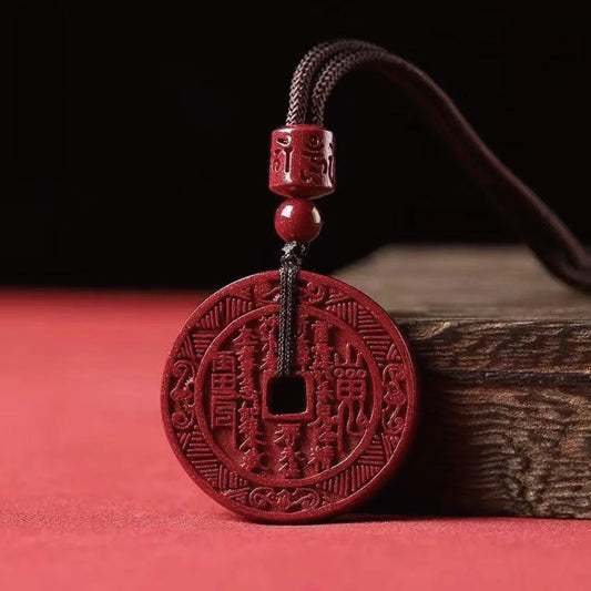 Natural Cinnabar Ore Shangui Coin Pendant