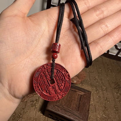 Cinnabar Shangui Coin Pendant Necklace
