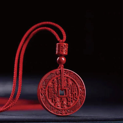 Cinnabar Shangui Coin Pendant Necklace