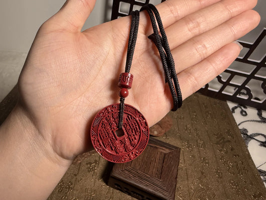 Natural Cinnabar Ore Shangui Coin Pendant
