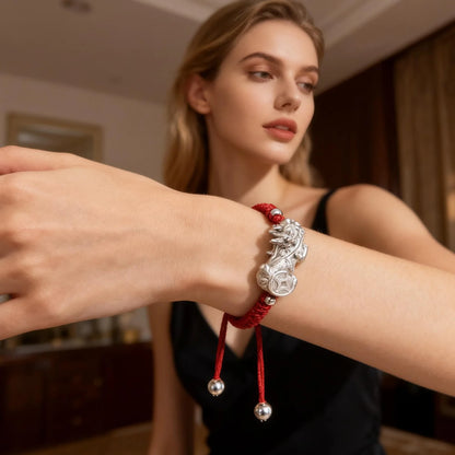 S999 Sterling Silver Pixiu Red Rope Bracelet